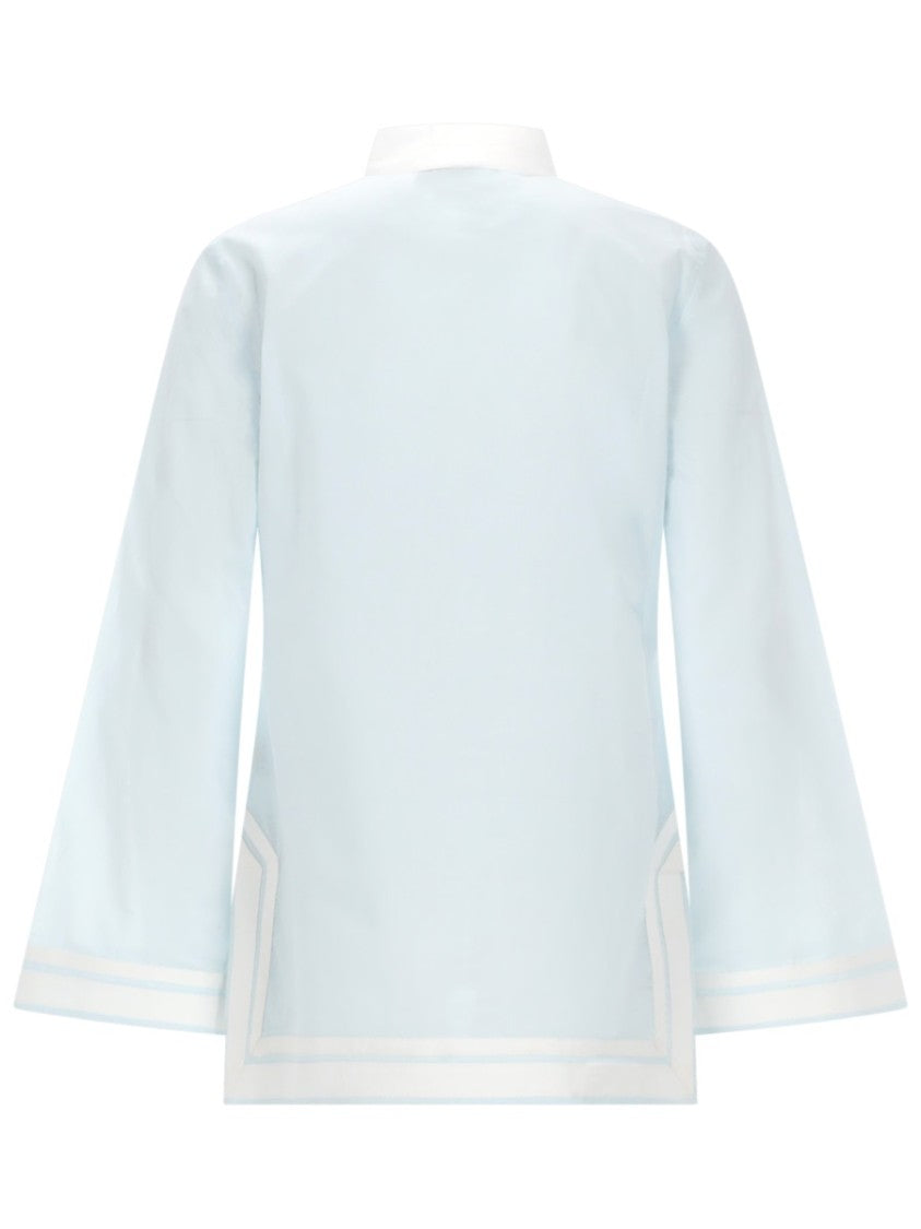 Tory Burch Light Blue Bell Sleeves Tunic Blouse