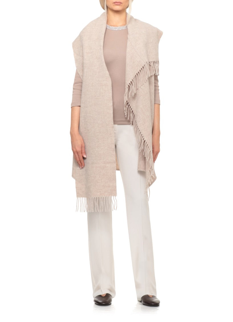 Fabiana Filippi Wool Gilet With Fringed Trims And Scarf Detail