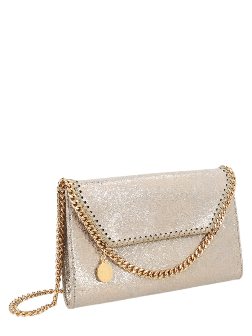 Stella Mccartney Mini Metallic Clutch With Whipstitched Edges And Chain Strap