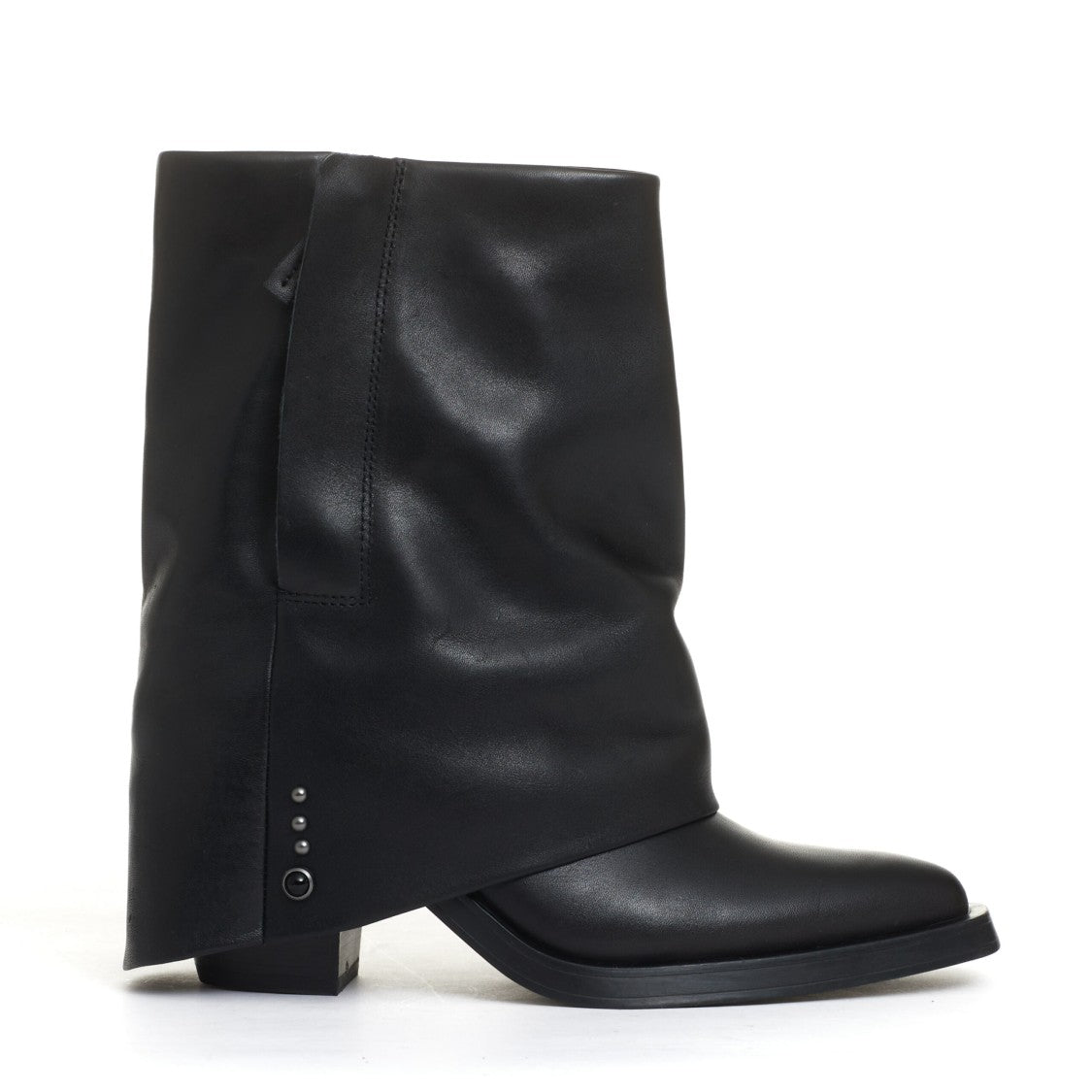Ash Black Leather Rolled Top Boots With 60 Mm Heel