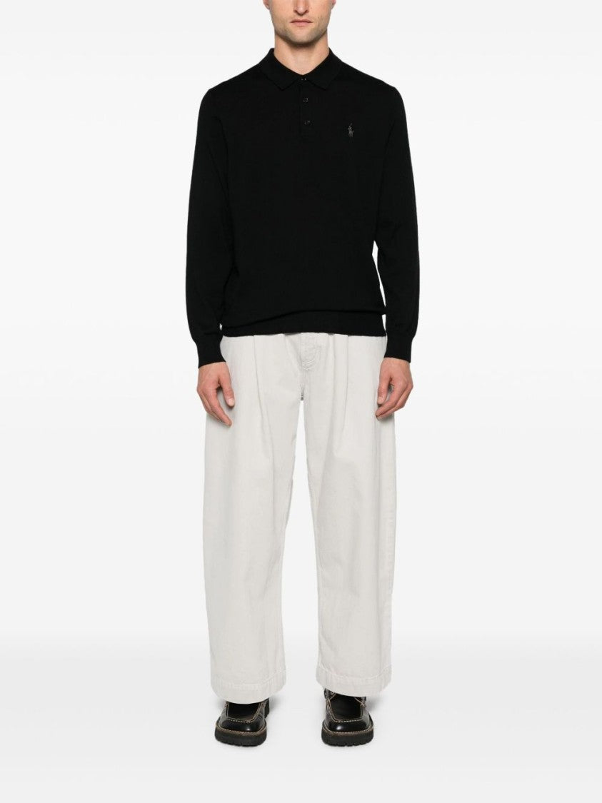 Polo Ralph Lauren Long-Sleeved Knit Polo Sweater In Combed Wool