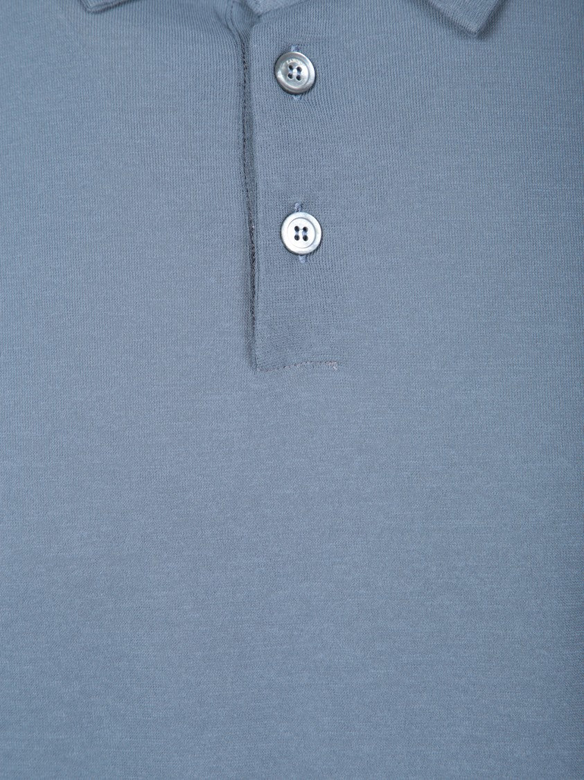 Zanone Classic Polo Blue T-Shirt With Buttoned Collar