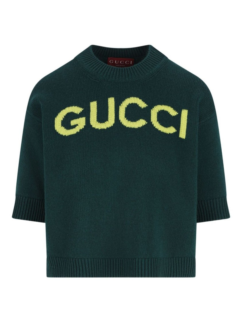 Gucci Cropped Knit Top With Ribbed Neckline