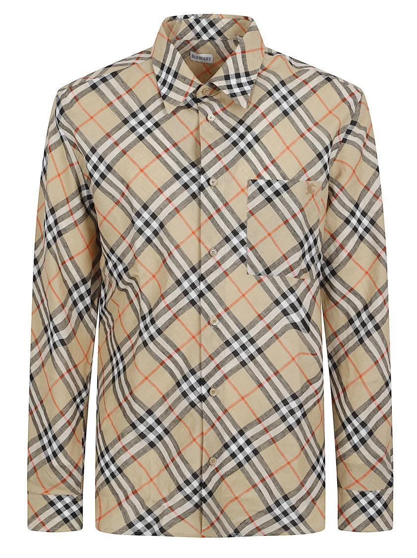 Burberry Checkered Linen Shirt With Button-Font Closure And Single Chest Pocket