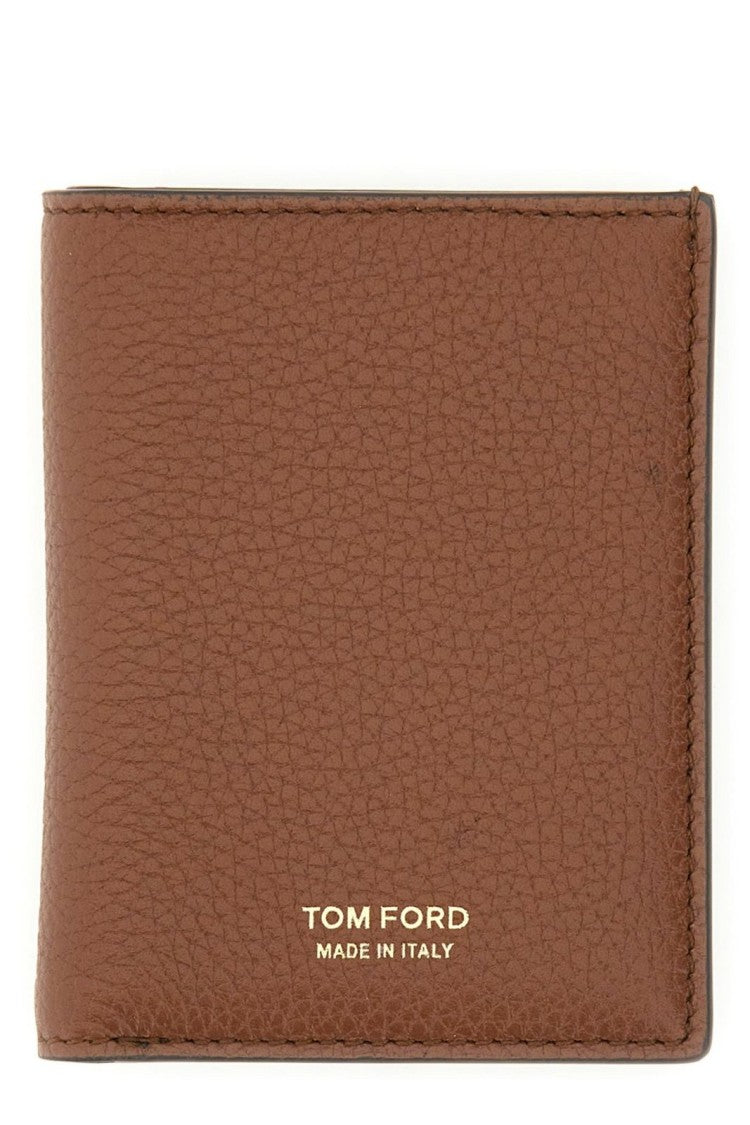 Tom Ford Compact Rectangular Brown Wallet With Smooth Texture