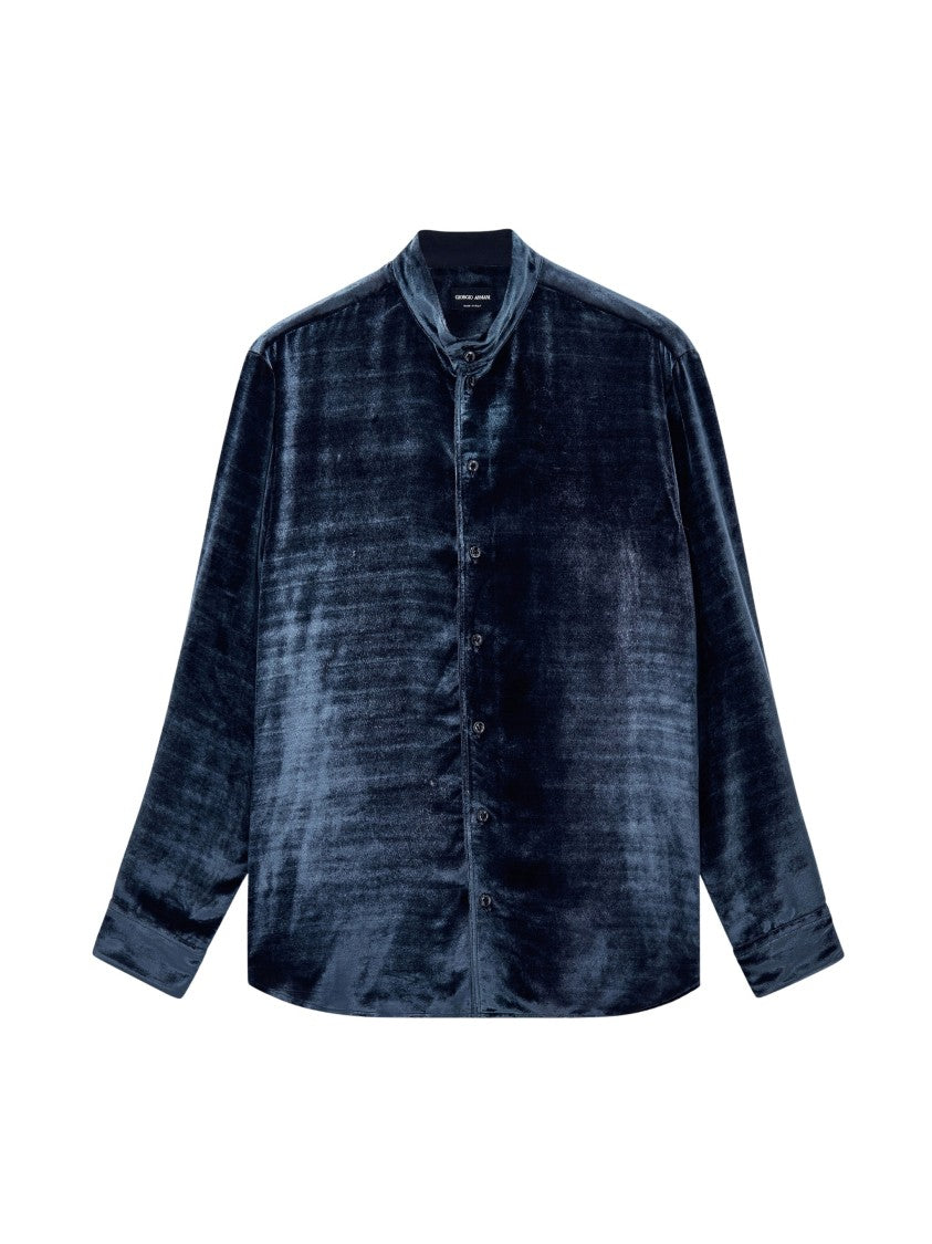 Giorgio Armani Plush Velvet Mandarin Collar Shirt
