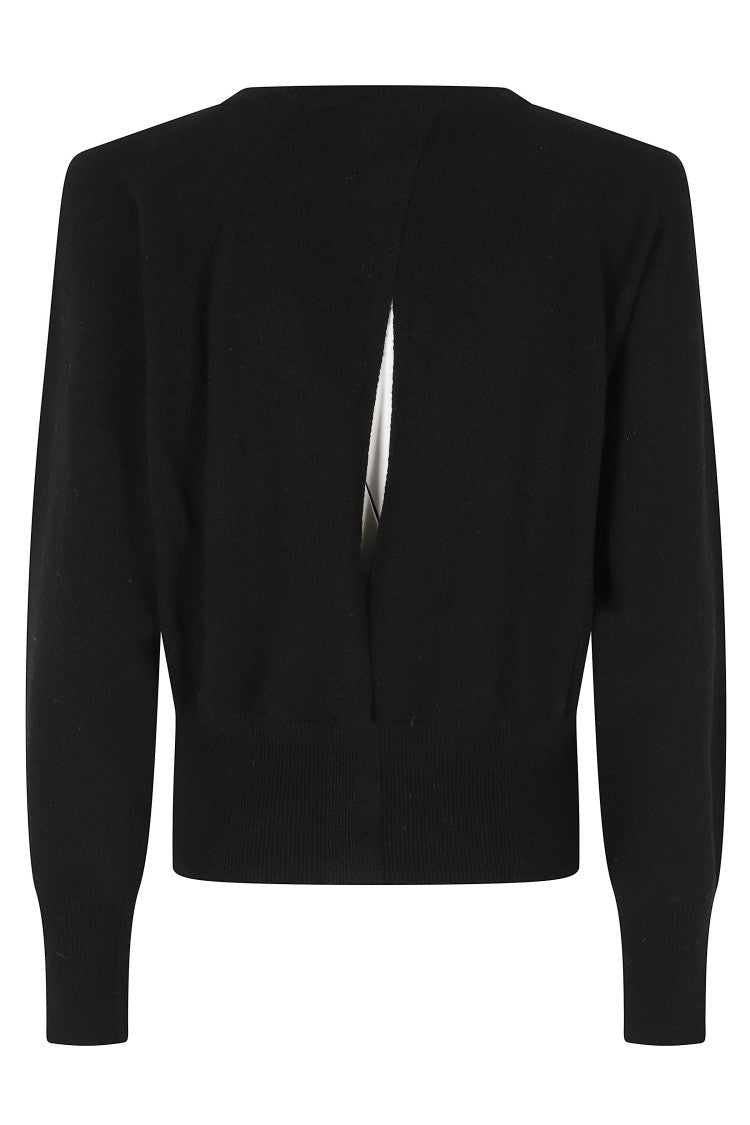 Federica Tosi Black Open Back Ribbed Trim Wool-Blend Sweater