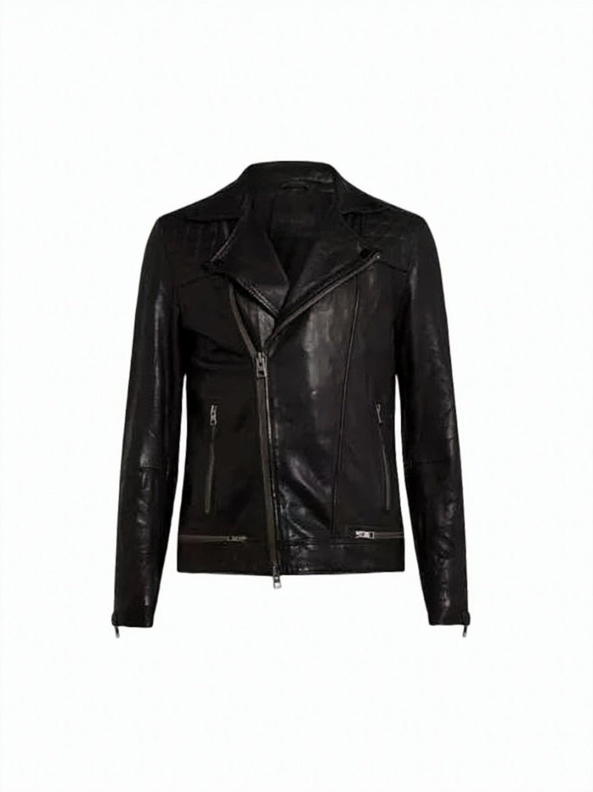 Allsaints Fitted Black Lambskin Leather Jacket