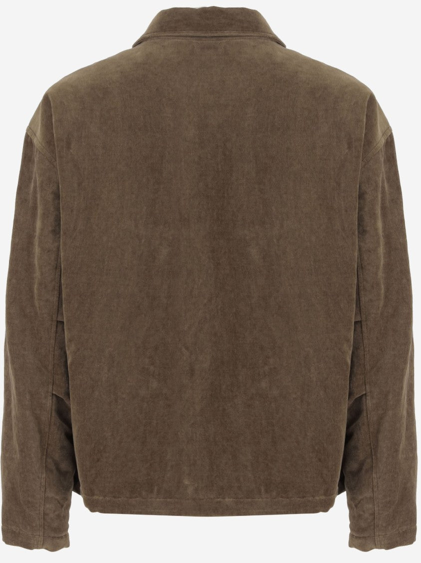 Giorgio Armani Cotton And Linen Jacket With Classic Shirt Collar And Hidden Button Closure