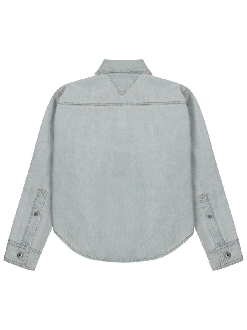 Bottega Veneta Regular Fit Bleach Wash Denim Shirt With Classic Collar