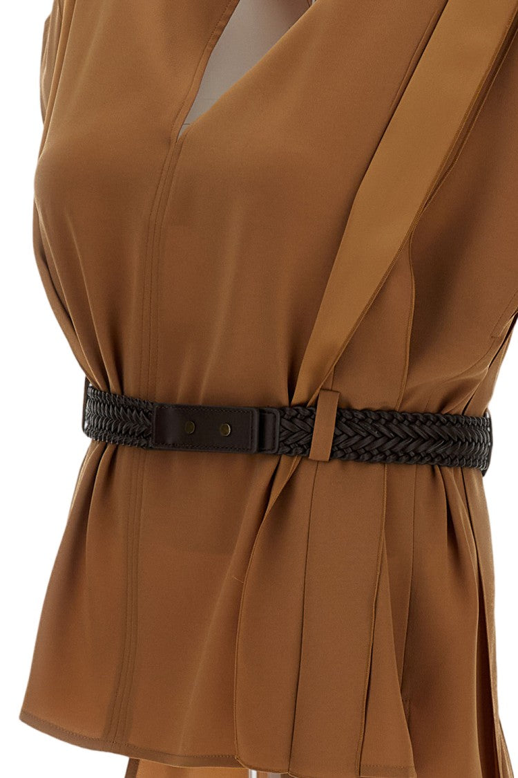 Max Mara Brown Sleeveless Fluid Top With Belt
