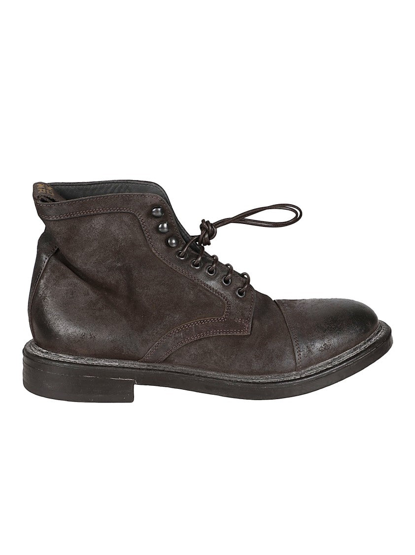 Moma Brown Calf Leather Low Boots With Cap Toe Design