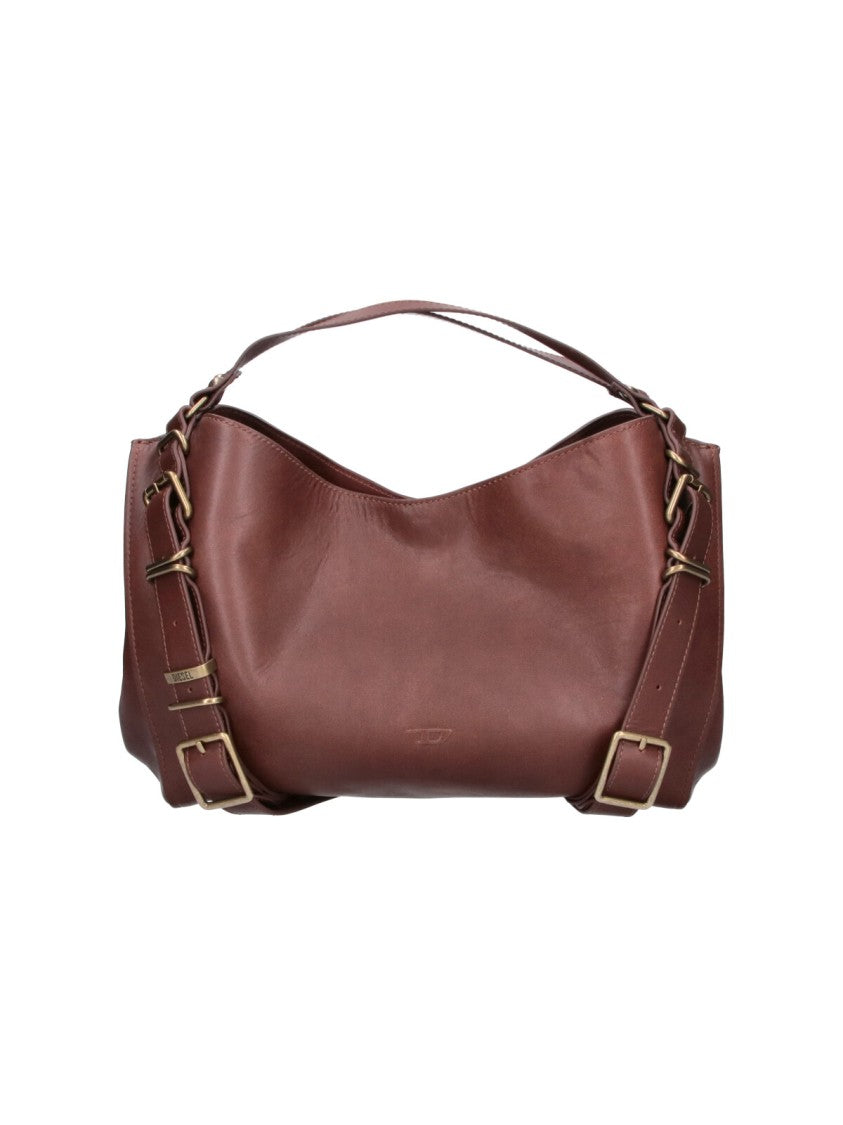 Diesel Medium Brown Leather D-One Handbag With Gold Hardware
