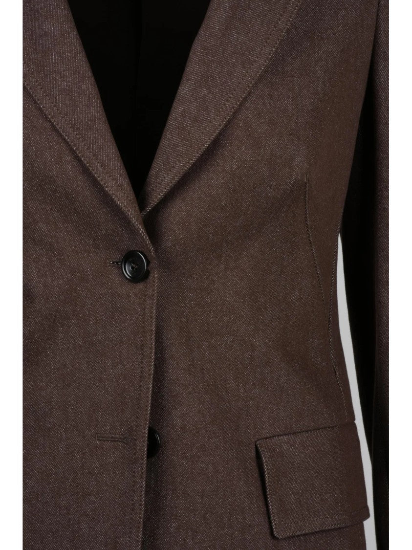 Max Mara Brown Fitted Lined Cotton Denim Blazer