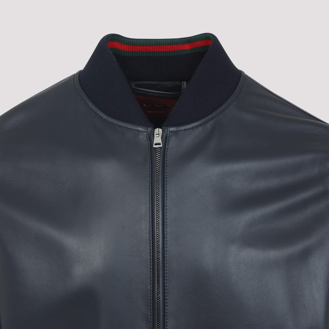 Gucci Navy Lamb Leather Bomber Jacket
