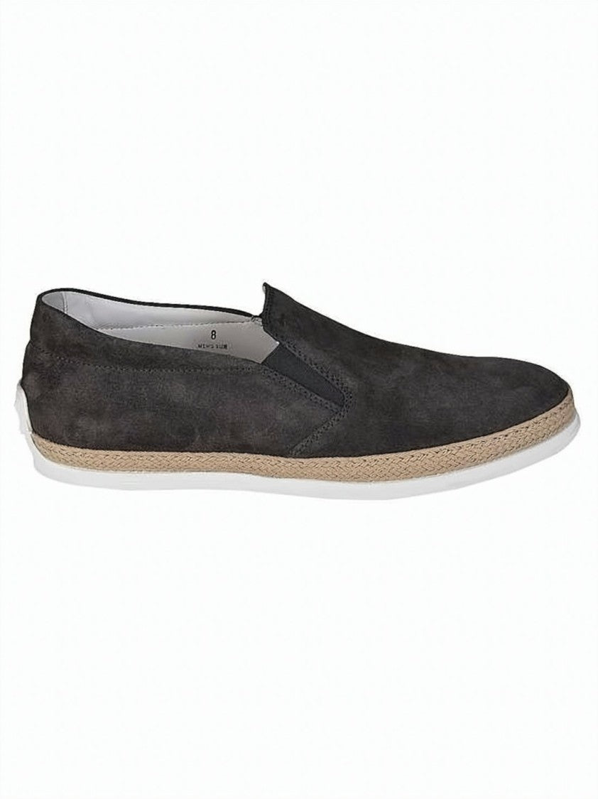 Tod's Suede Slip-On Loafers With Woven Trim And Textured Outsole