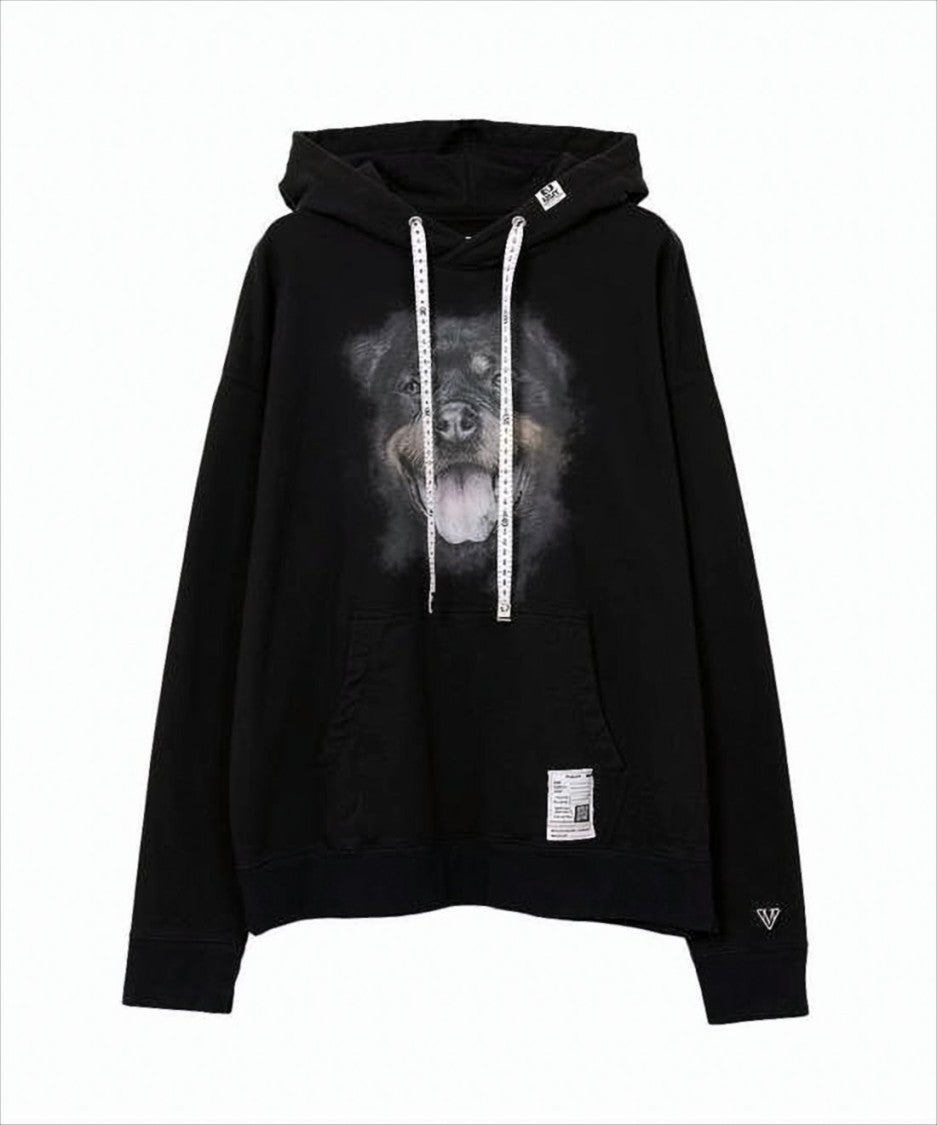 Maison Mihara Yasuhiro Graphic Black Hooded Sweatshirt With Dog Motif
