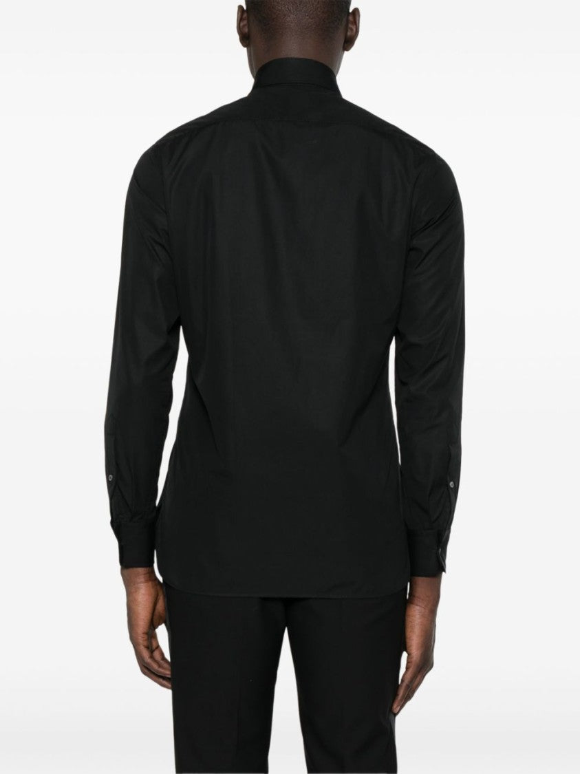 Lardini Tailored Black Cotton Shirt With Pleated Front
