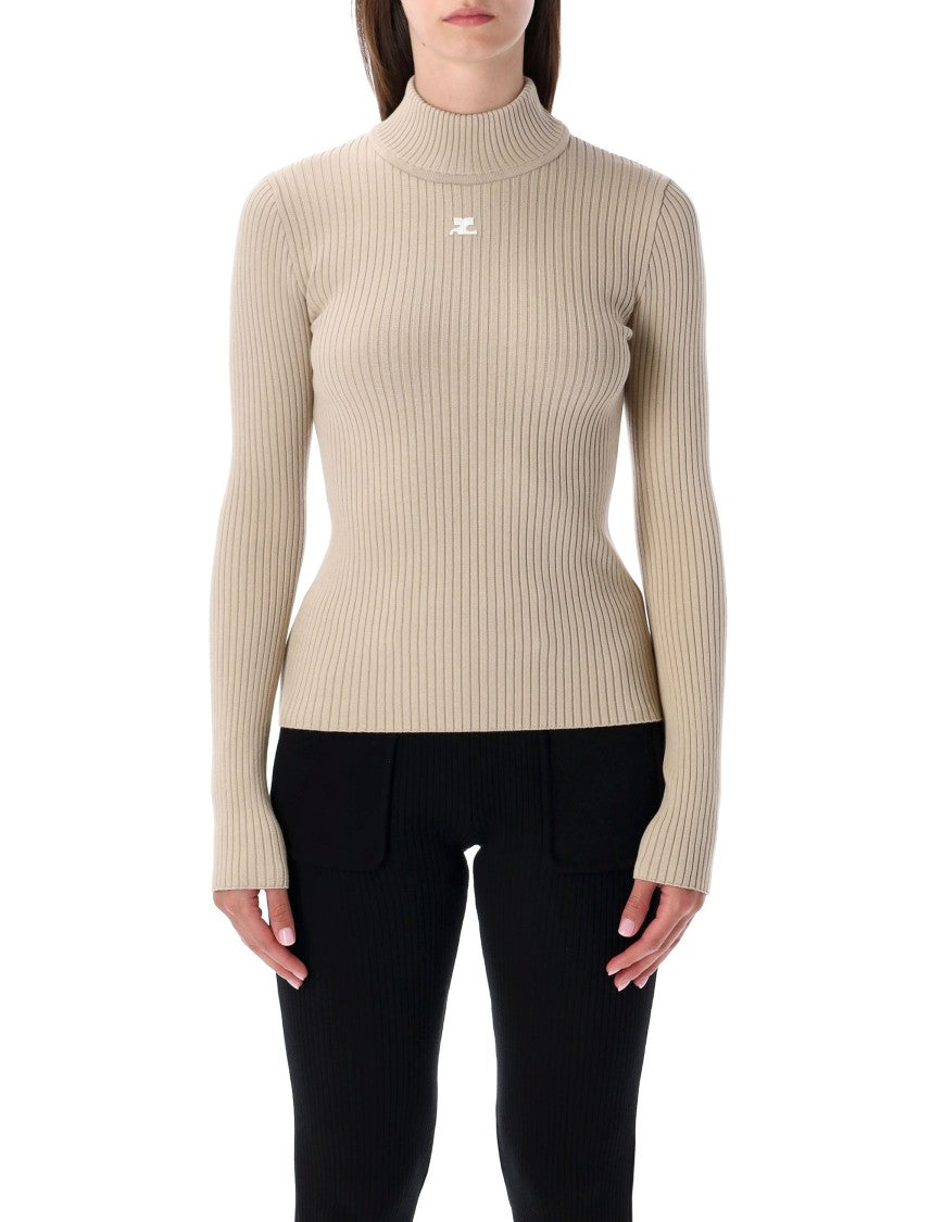 Courrèges Rib Knit Mock Neck Sweater