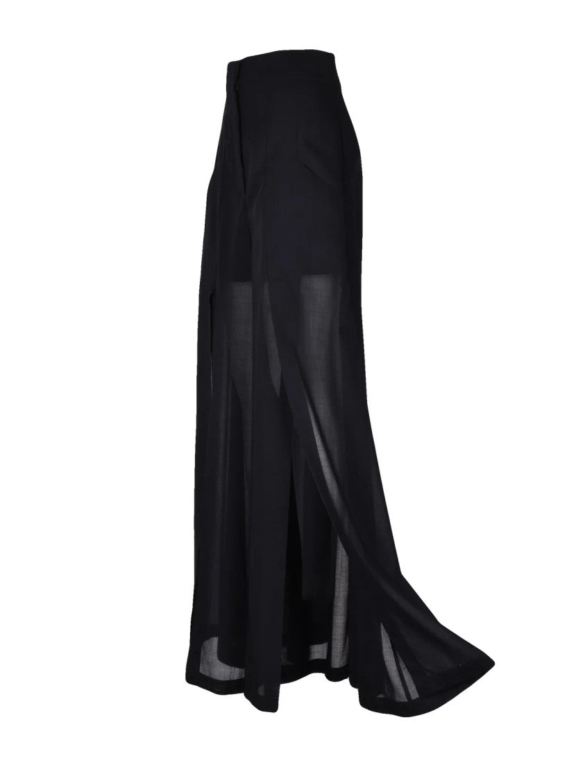 Philosophy Di Lorenzo Serafini Black High-Waisted Side Slit Virgin Wool Wide-Leg Pants