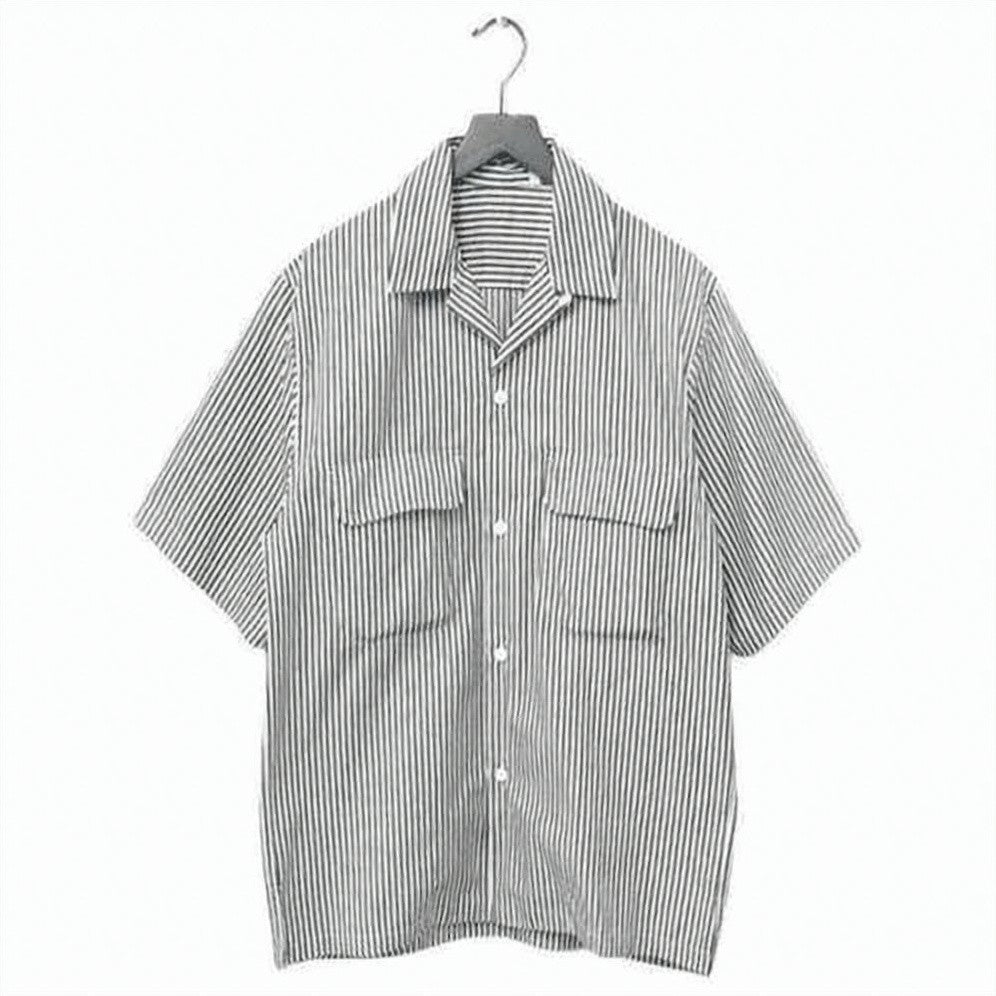 Kaptain Sunshine Short-Sleeved Striped Shirt With Classic Collar And Flap Pockets