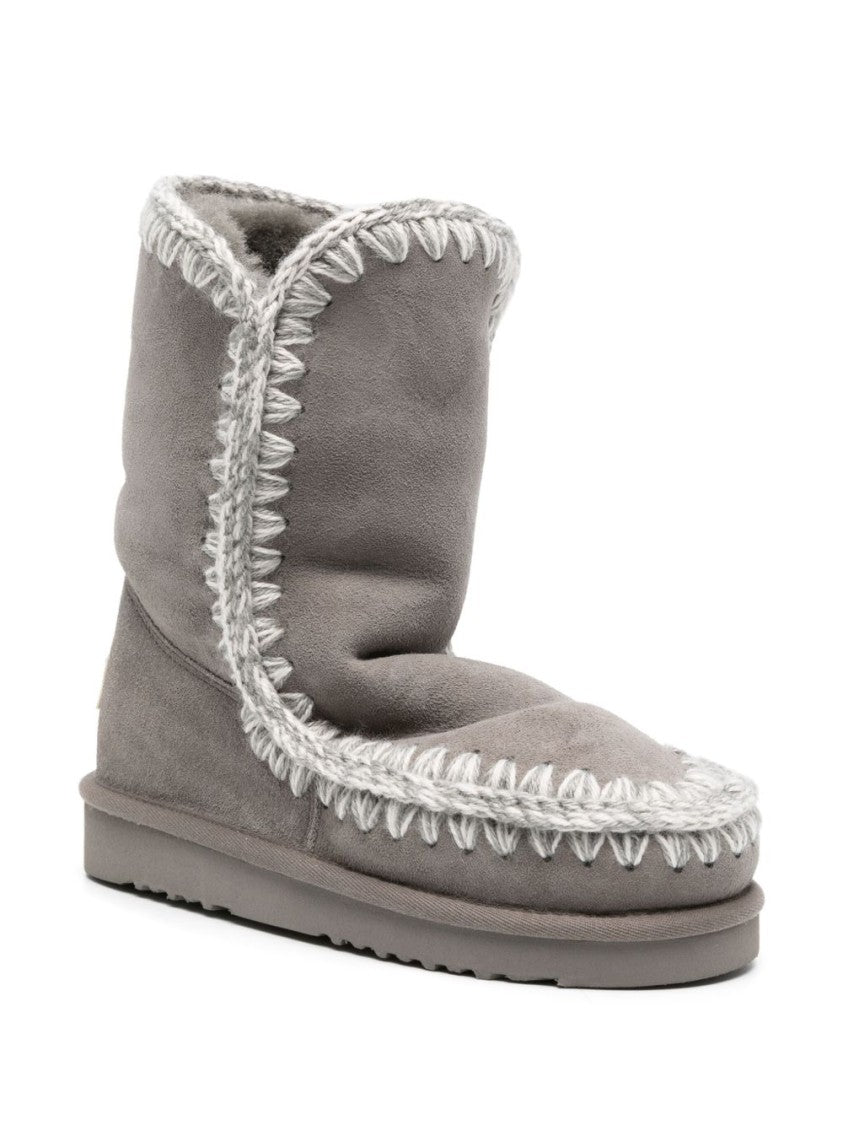 Mou Grey Ankle Boots With Plush Sheepskin Lining