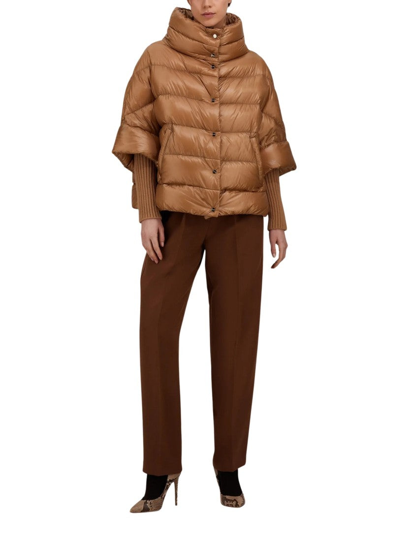 Herno Brown Quilted Cropped Jacket With High Collar And Down Filling