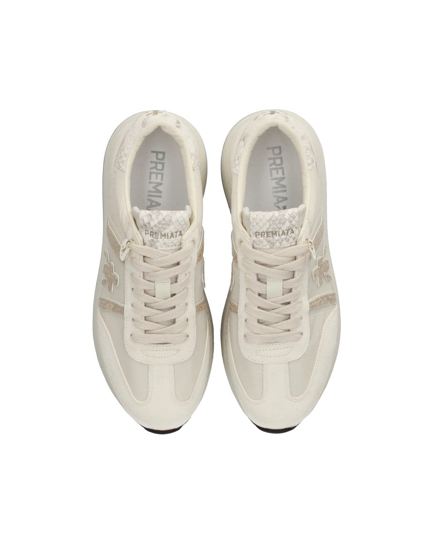 Premiata Textured Off-White Sneakers With Glamorous Accents