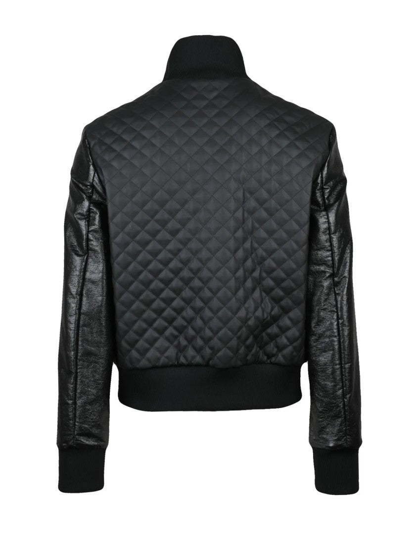 Balmain Quilted Black Polyurethane Jacket With High Collar And Functional Pockets