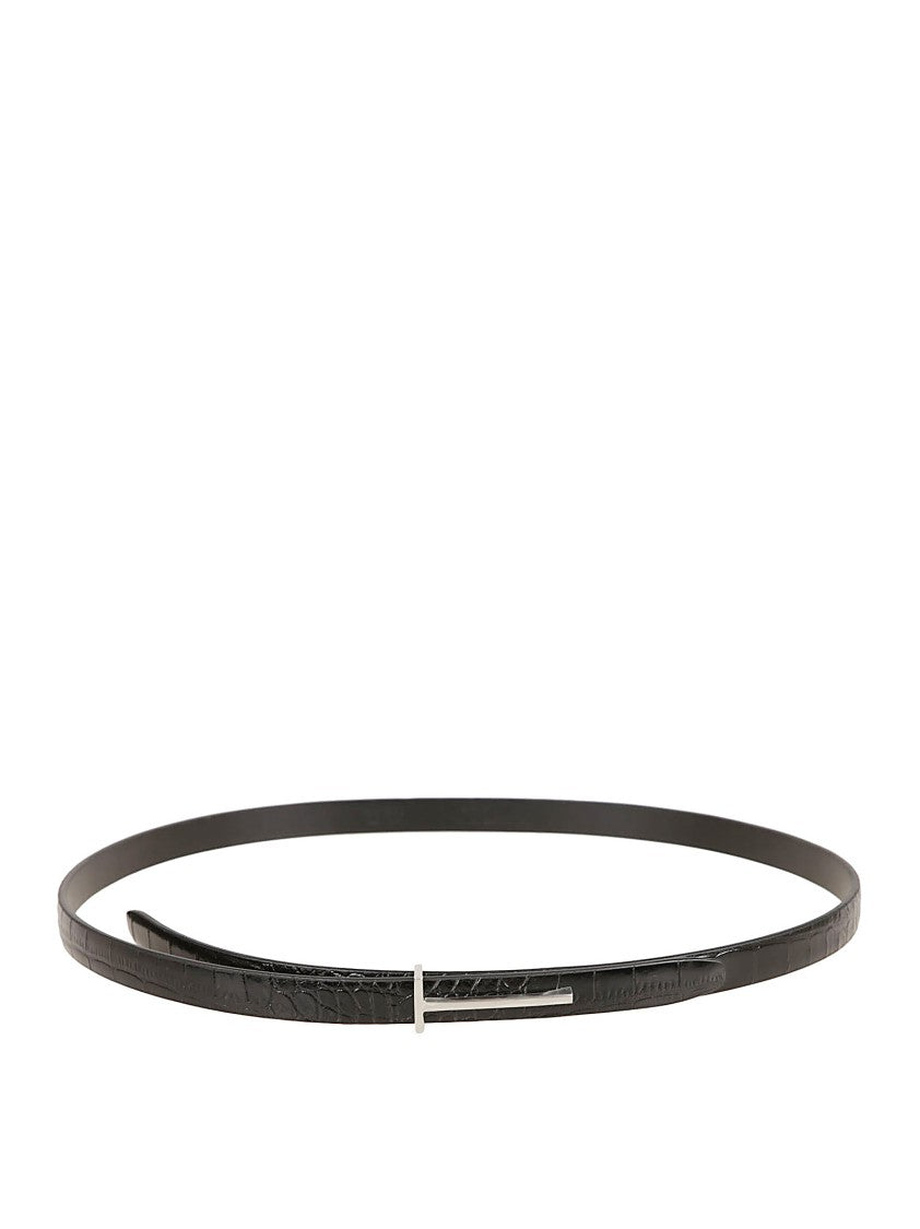 Tom Ford Textured Calfskin Belt With Silver-Tone Buckle