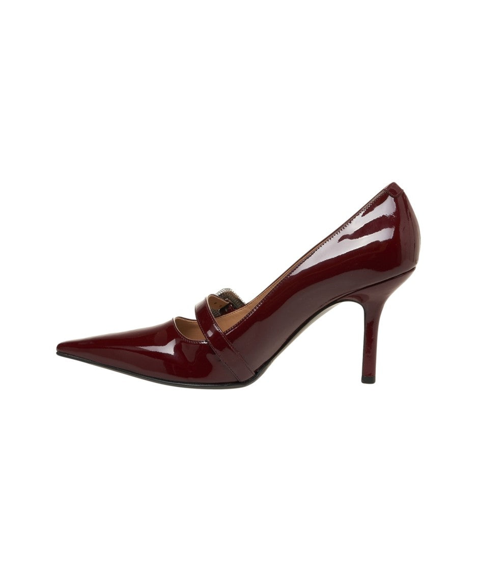 Gender Red Patent Leather Pumps With Delicate Ankle Strap