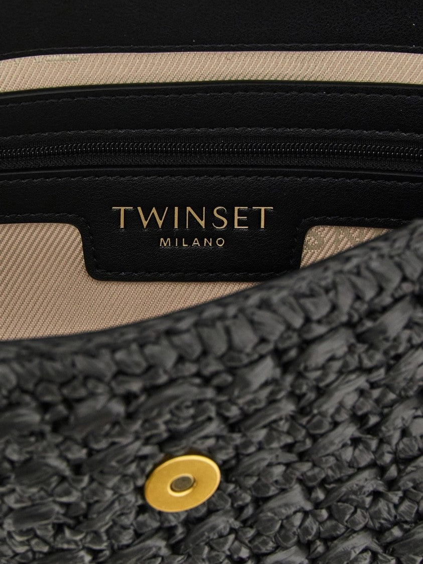 Twin-Set Black Rectangular Textured Shoulder Bag