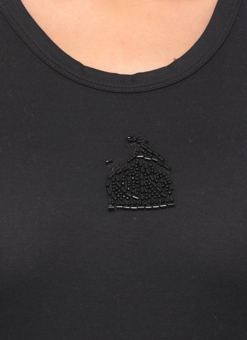 Lanvin Black Beaded Embroidered Cotton Tank Top