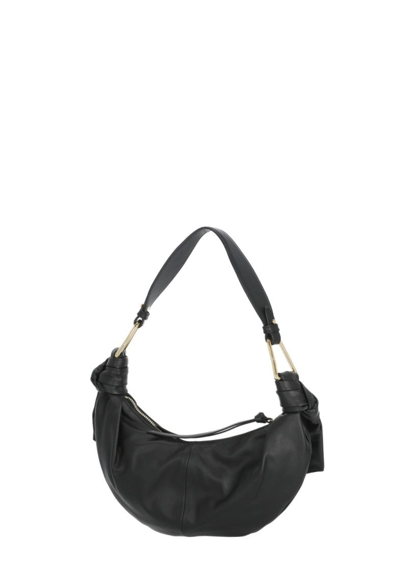 Coccinelle Crescent-Shaped Leather Shoulder Bag With Gold Accents