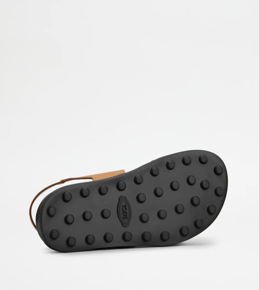 Tod's Tan Sandals With Gold-Tone Accents