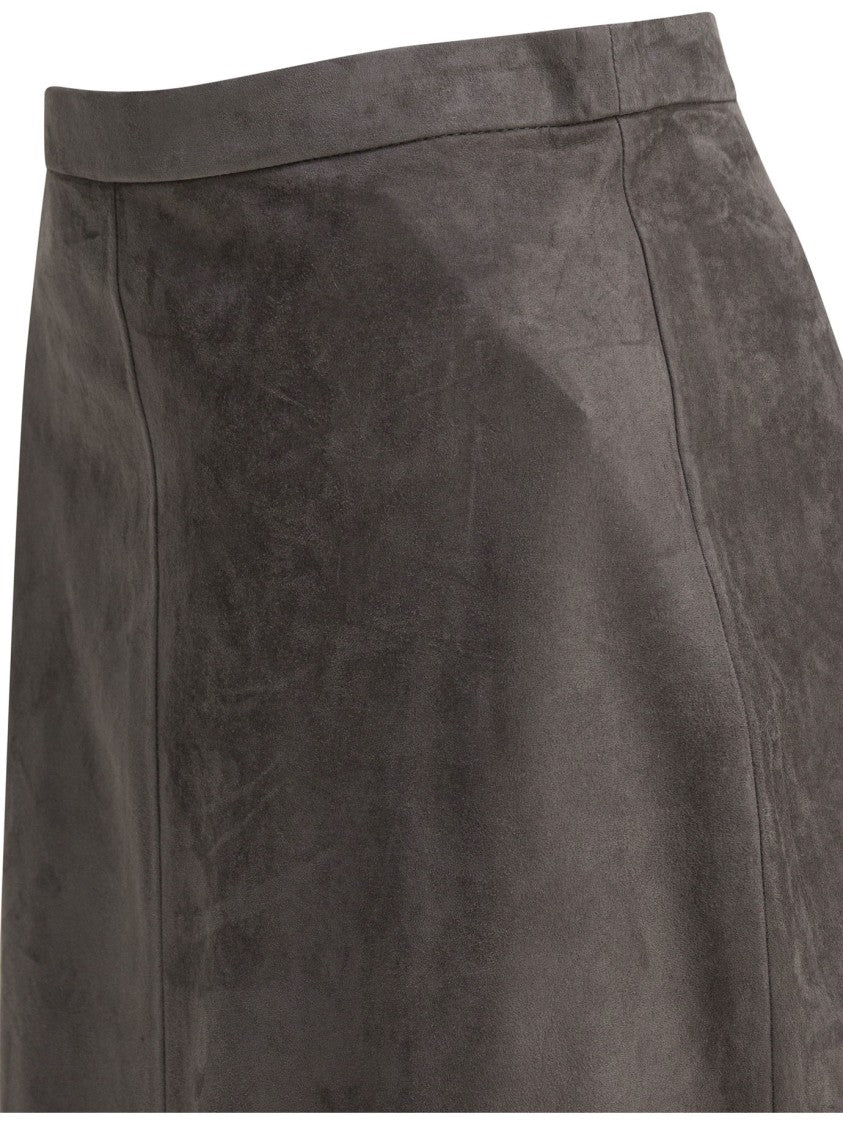 Max Mara Midi Grey Suede Skirt