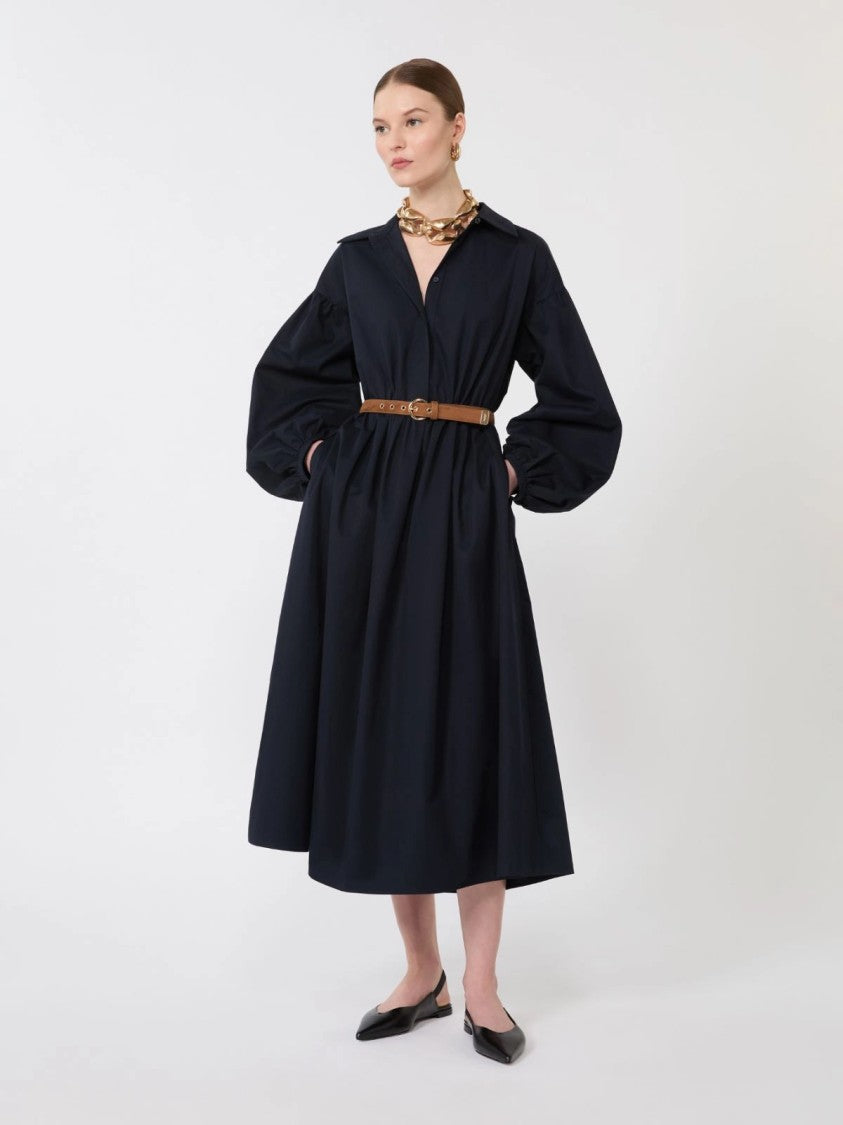 Max Mara Midi Dress With Puff Sleeves And Cinched Waist