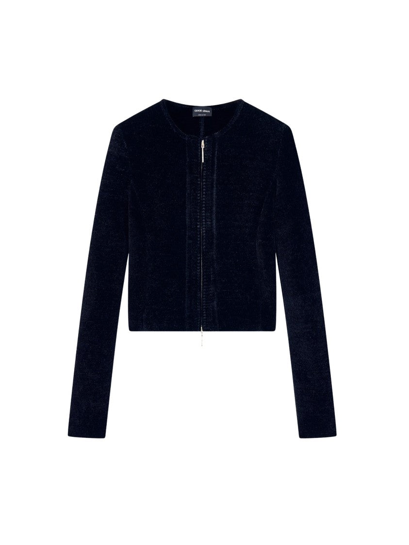 Giorgio Armani Blue Chenille Zip Blazer