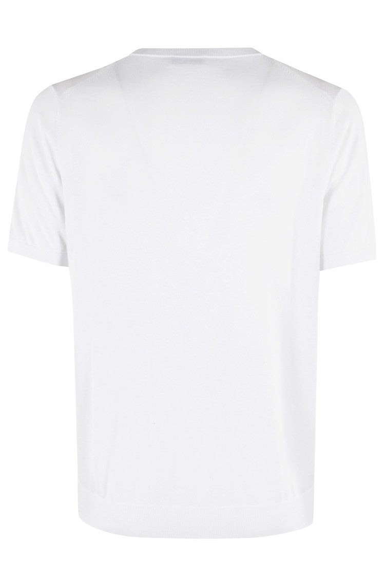 Kangra White Single Thread Ribbed Trim Short Sleeve Cotton Knit T-Shirt