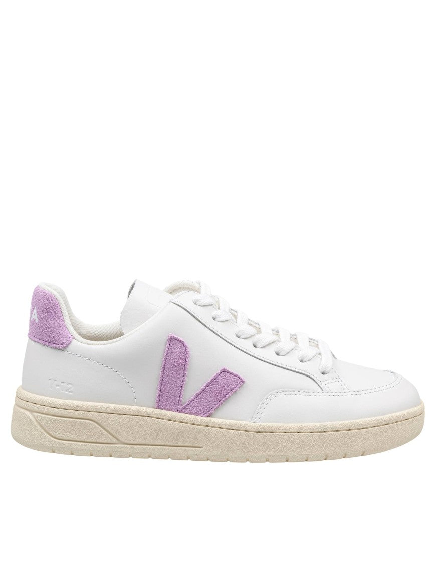Veja V-12 Leather Sneakers White And Orchid Color