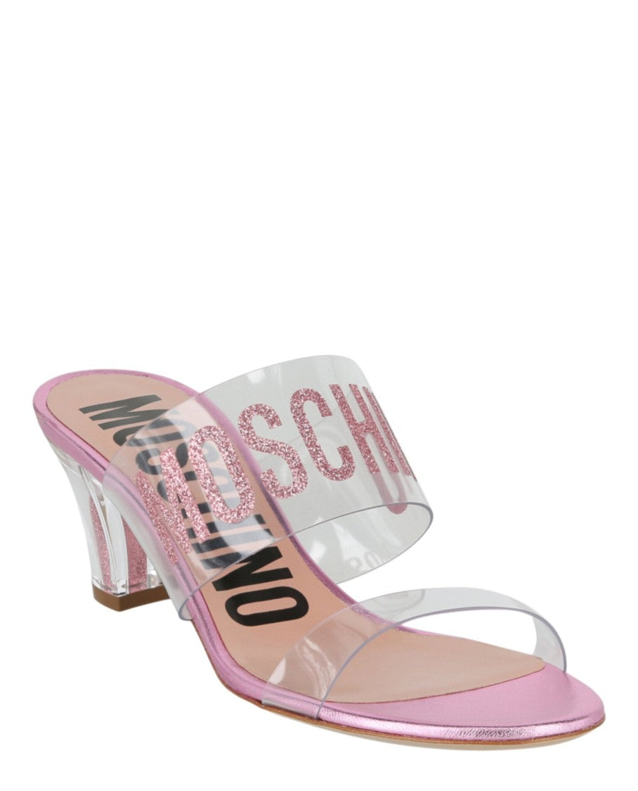 Moschino Glitter Logo Heel Sandals