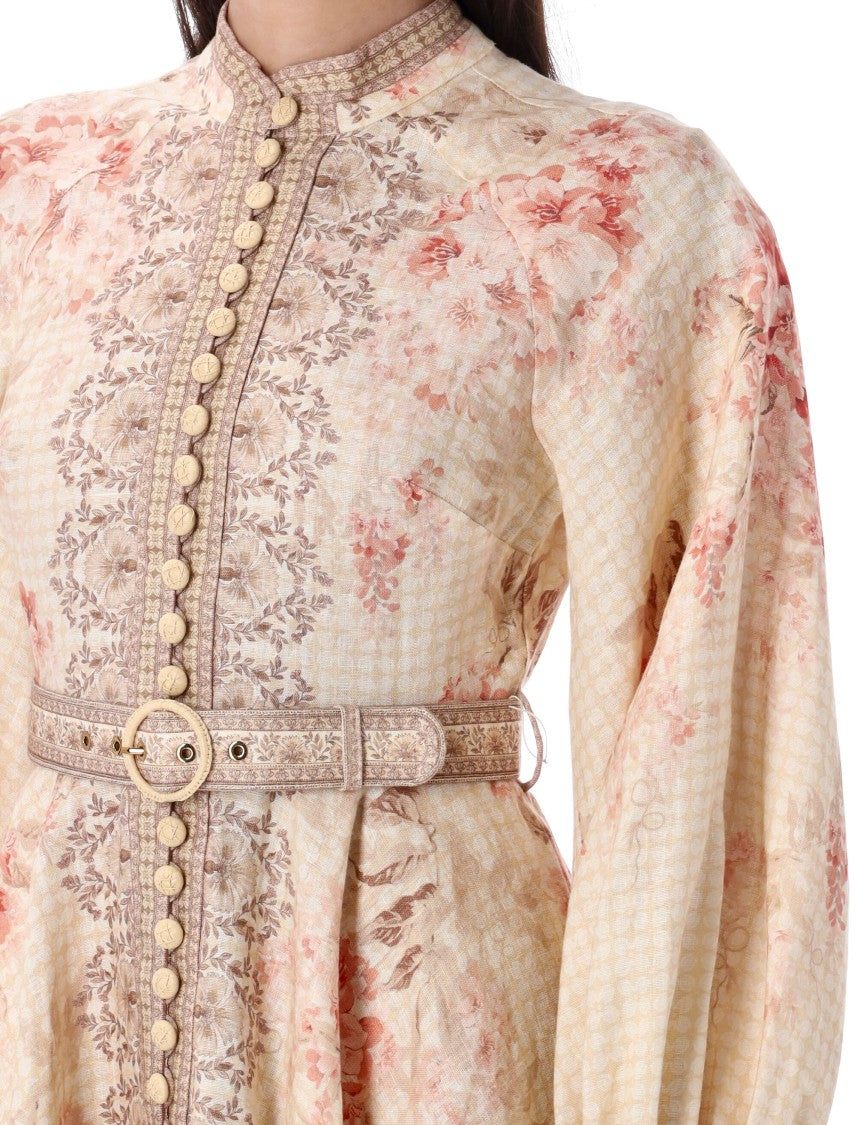 Zimmermann Buttoned Mini Dress With High Neckline And Decorative Belt