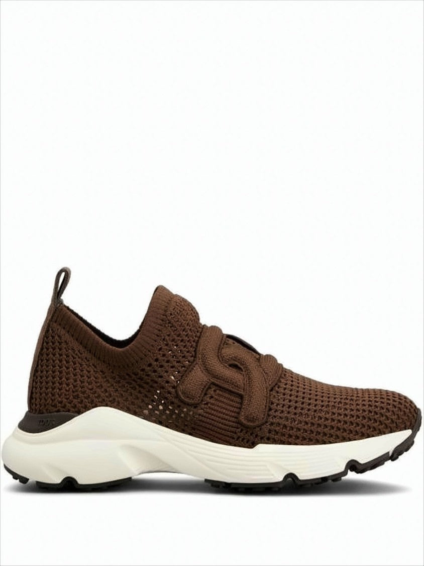 Tod's Sporty Brown Knitted Sneakers With Rubber Sole