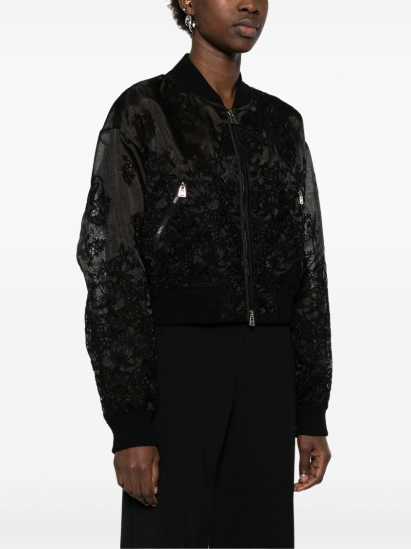 Ermanno Scervino Cropped Black Bomber Jacket