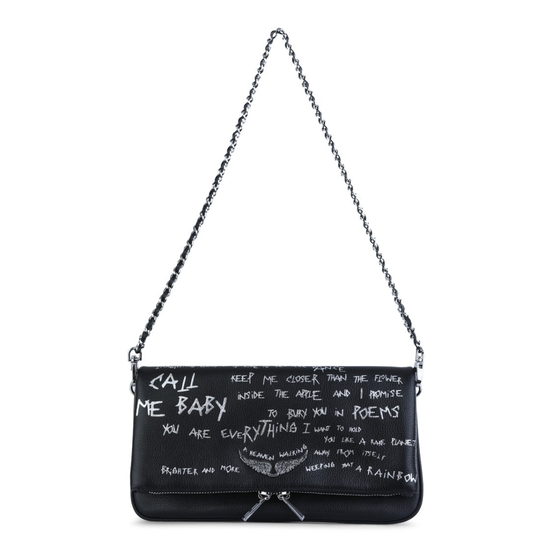 Zadig & Voltaire Graffiti-Print Leather Shoulder Bag With Chain-Link Strap