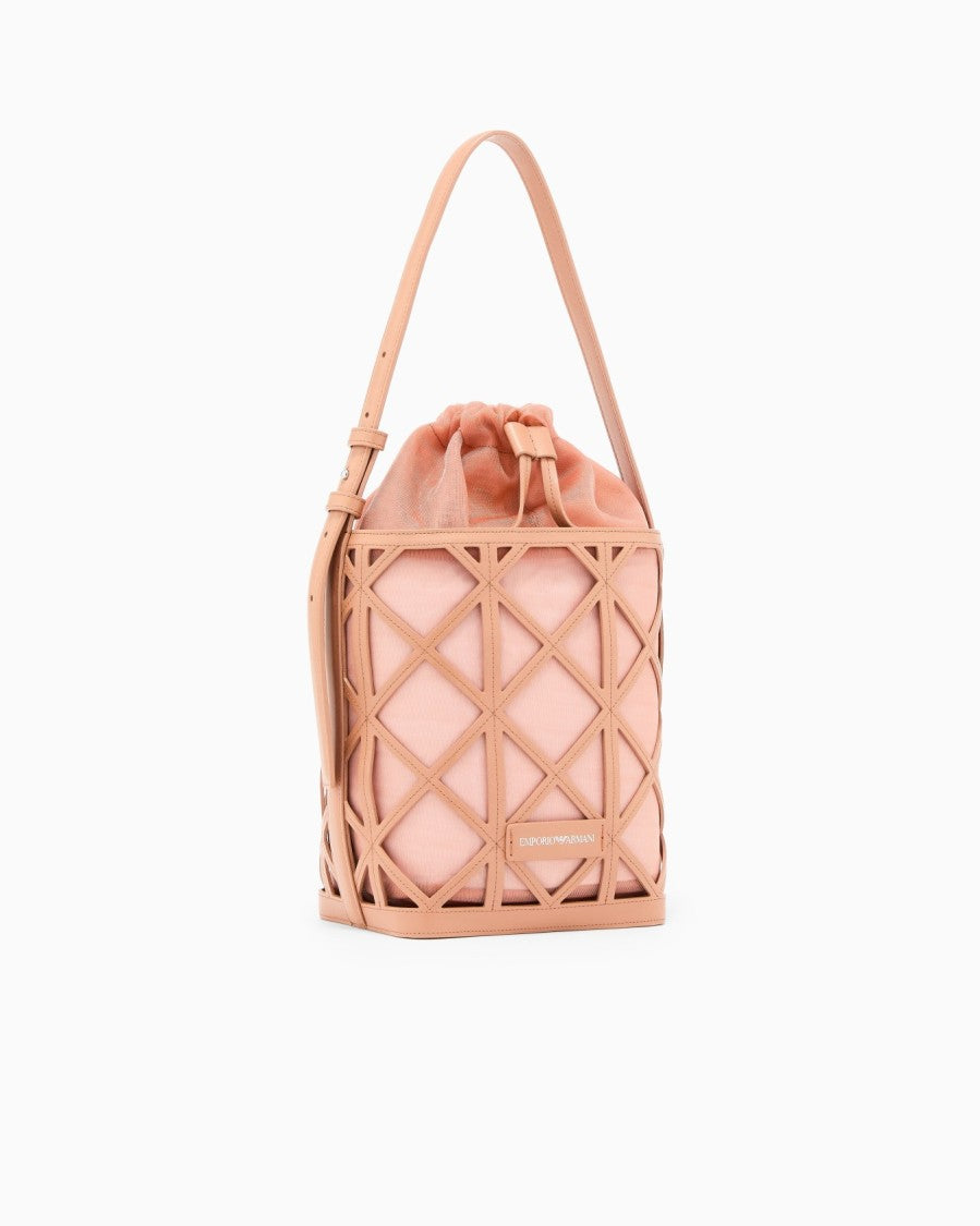 Emporio Armani Mesh Leather Exterior Drawstring Bucket Bag