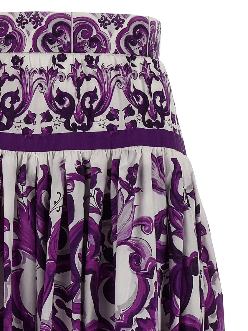 Dolce & Gabbana Majolica Print Cotton Poplin Skirt