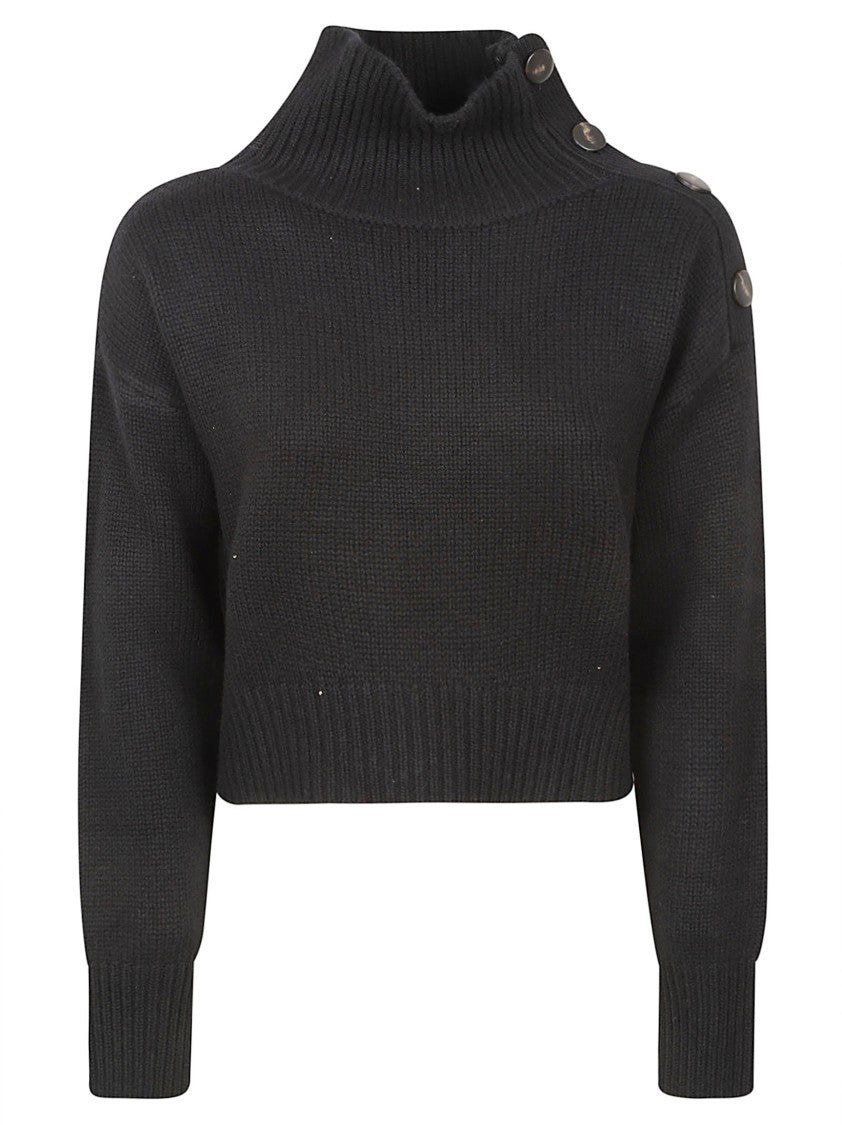 Yves Salomon Cropped Sweater With High Ribbed Neckline And Buttoned Detail