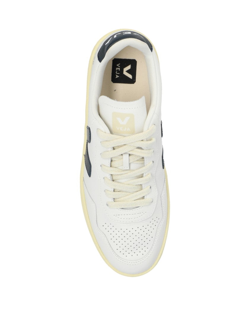 Veja White V-90 O.T. Logo Accents Leather Sneakers