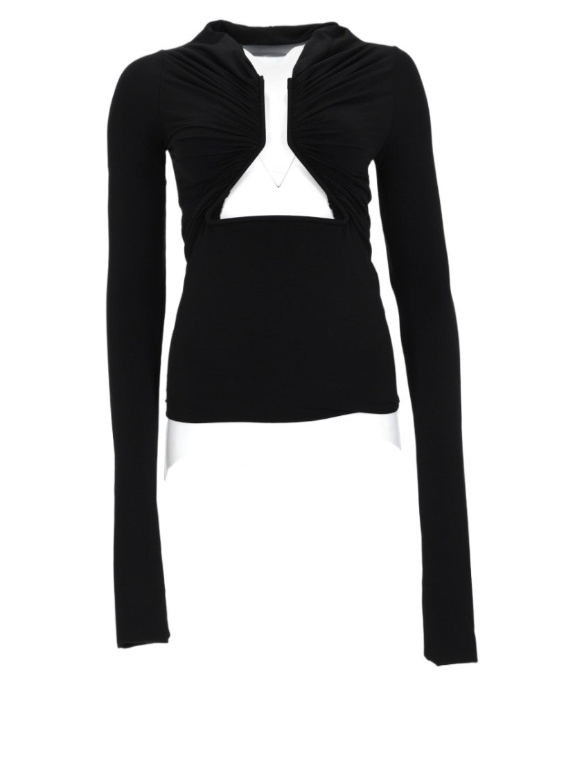 Rick Owens Black Fitted Long-Sleeve Cut-Out Top